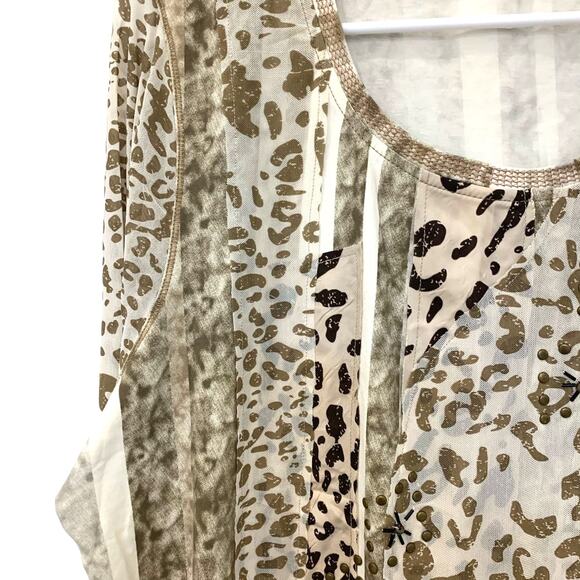 Coldwater Creek Animal Print Top XL Womens Beaded Stretch Chiffon Boho Leopard - Picture 4 of 8
